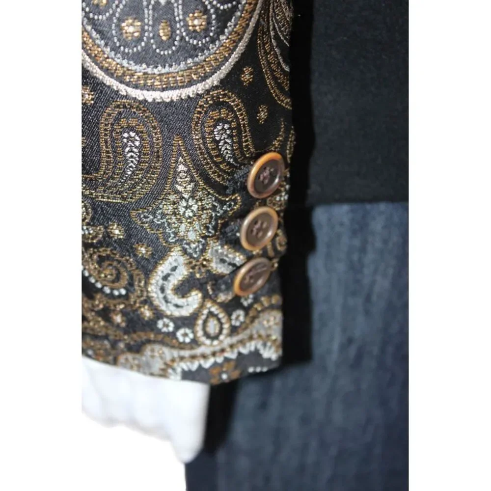 Laveer Women Black Paisley Wool Blazer Collared Button Long Sleeve Size 2